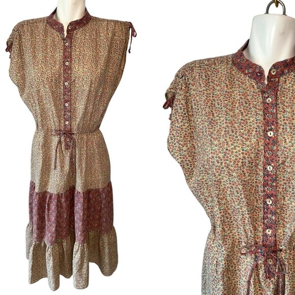 Sears Dresses & Skirts - Vtg 70s Pink Calico Floral Sleeveless Boho Hippie Dress Cotton Size 16 Blouson